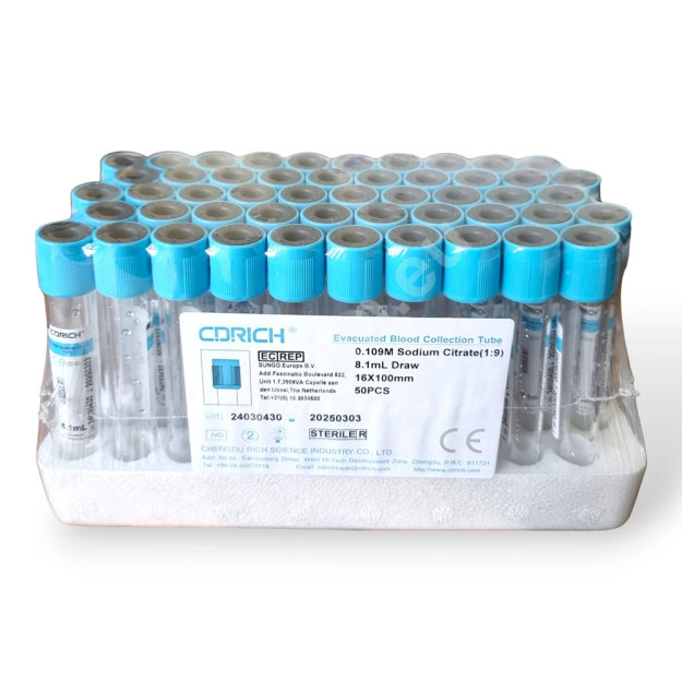 Próbówka z cytrynianem sodu CDR sterylna 9ml 50 sztuk - data 06.07.2026